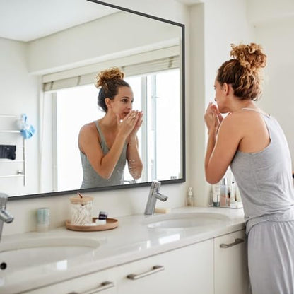 COFENY Black Bathroom Mirror, 48"X36" Rectangle Mirrors for Wall Metal Frame, Modern Vanity Wall Mirror for Bathroom Living Room, Entryway Hangs Horizontal or Vertical