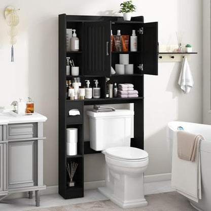 Vabches Farmhouse Over The Toilet Storage Cabinet with Barn Door, Black