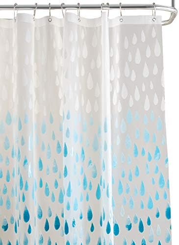 Bath Bliss Design PEVA Shower Curtain | Dimensions: 70"x 72" | 12 Metal Grommets | Bathroom Accessories | Reinforced Mesh Trim | Ombre | Raindrop Blue
