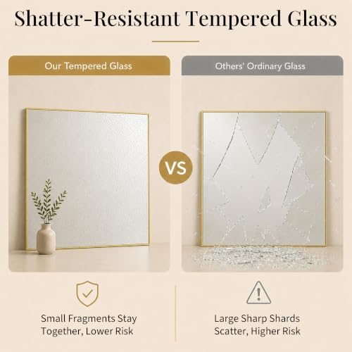 30"x30" Brushed Gold Framed Square Bathroom Vanity Wall Mirror