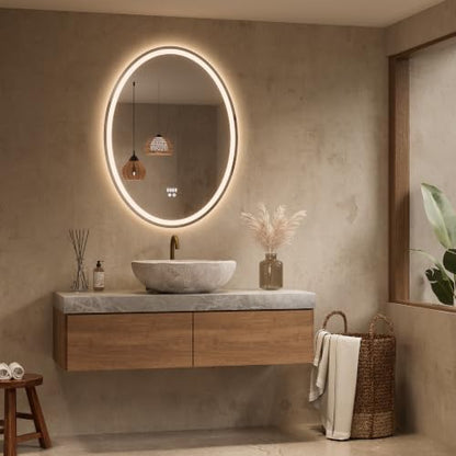 Keonjinn 40 x 30 Inch Oval LED Bathroom Mirror with Frontlit and Backlit