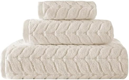 BAGNO MILANO Turkish Cotton Bath Towels, Hand Towels - Soft Plush Jacquard Collection Luxury Towels Set (Cream, Towel Set of 6)