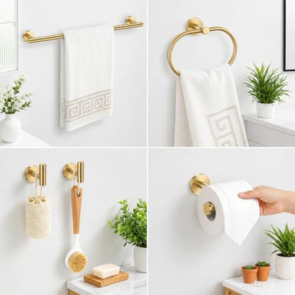 Brushed Gold Bathroom Accessories Set, 7 Pieces Gold Towel Bar Bathroom Hardware Set, 24 Inch Towel Racks for Bathroom, SUS304 Stainless Steel Bathroom Towel Holder Toilet Paper Holder Wall Mounted