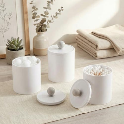 SheeChung 4 Pack Qtip Holder, White Acrylic Qtip Jars for Bathroom