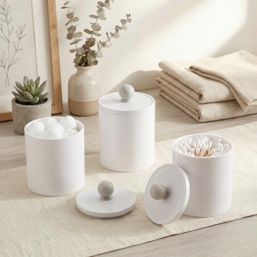 SheeChung 6 Pack Qtip Holder, White Acrylic Qtip Jars for Bathroom