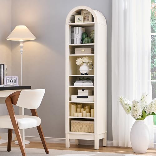 IFBUY 71" Tall Arched Bathroom Storage Cabinet, 8-Tier Modern Farmhouse Storage Cabinet with Adjustable Shelves, Wood Freestanding Cabinet for Bathroom, Living Room, Entryway, Hallway (Antique White)