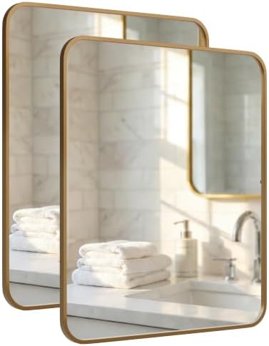 2-Pack 22x30 Inch Antique Gold Rounded Rectangle Bathroom Vanity Mirrors