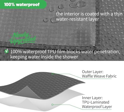 No Hook Waffle Shower Curtain, No Liner Needed, 71x74 Inch, Charcoal Grey