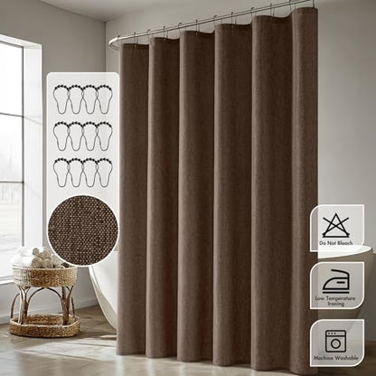 ANRODUO Brown Extra Long Linen Fabric Shower Curtain Set - W72xL108