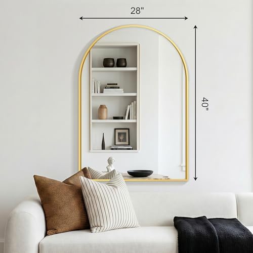 FGU Arched Bathroom Mirror for Over Sink 40"x28" Gold Vanity Mirror