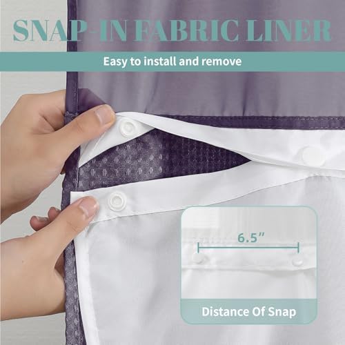 eachope No Hook Waffle Shower Curtain with Snap-in Liner, 71x74 Inch,Purple