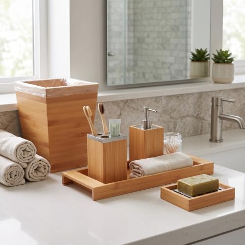 Lavish Home Bathroom Decor Set, Natural, 5-Piece-Set