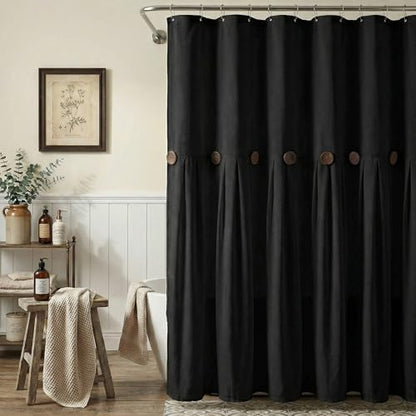 Farmhouse Shower Curtain Linen Button Rustic Black 72" W x 72" L