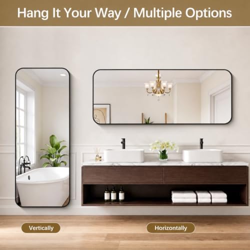 DESBING 60" x 24"Bathroom Mirror, Matte Black Wall Mirror with Metal Frame, Decorative Rectangular Vanity Mirror for Bedroom Bathroom Living Room Entryway (Horizontal/Vertical)