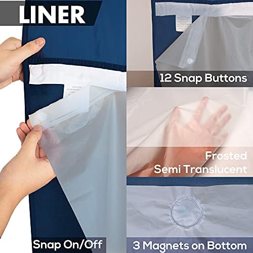 River Dream Extra Long No Hook Shower Curtain with Snap-in Liner, Navy