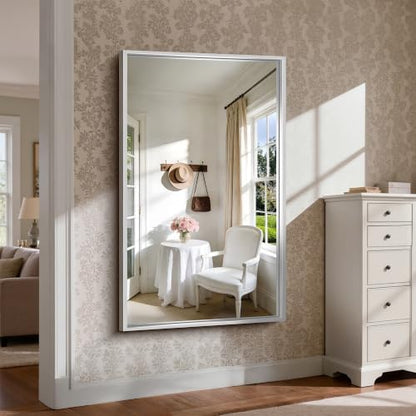 CIRCUMI 60"x36" Brushed Silver Bathroom Mirror, Double Sink Vanity Mirror