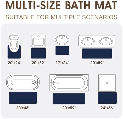 Memory Foam Bath Mat, Ultra Soft Absorbent Waffle Bathroom Rugs, Super Non-Slip PVC Backing Bath Rug Quick Dry, Machine Washable Rug for Tub, Shower, Home Decor Accessory, 60" x 24", Navy Blue