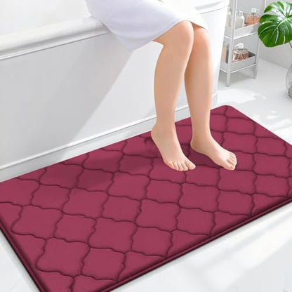OLANLY Memory Foam Bath Mat Rug 44x24, Ultra Soft and Absorbent Bathroom Rugs, Non-Slip, Comfortable, Machine Washable Bath Carpet for Bathroom Floor, Tub, Shower and Home Decor Accessories, Burgundy