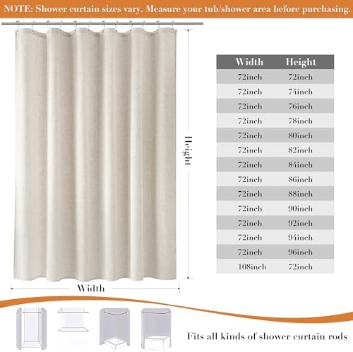 Nanspring Extra Long Linen Shower Curtain for Bathroom 80 Inch Cream Beige