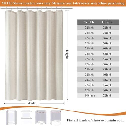 Nanspring Extra Long Linen Shower Curtain for Bathroom 80 Inch Cream Beige