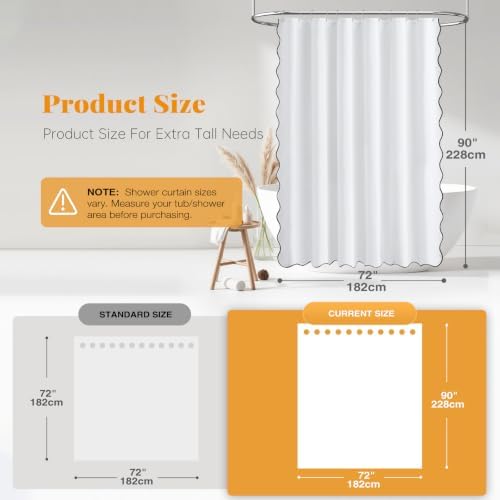 BTTN 72x90 Boho Scalloped Linen Textured Cloth Shower Curtain Set, White