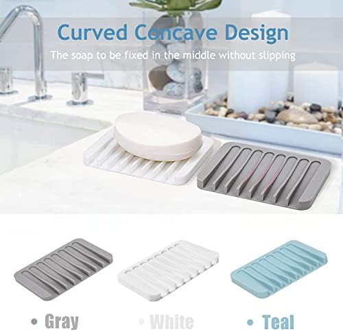 Self Draining Soap Dishes, 4 Pcs Silicone Waterfall Drainer Soap Holder for Bathroom, Extend Soap Life Keep Dry Clean & Easy Cleaning (Black & Grey)