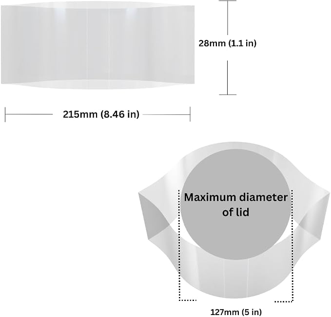 215 x 28 mm Clear Perforated Shrink Band for Oversized Tubs, Bulk Canisters & Large Storage Containers [Cap Diameter: 5"] Pack of 250
