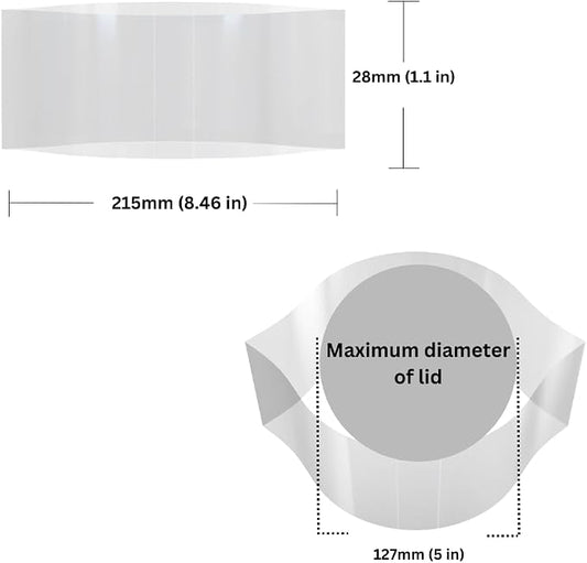 215 x 28 mm Clear Perforated Shrink Band for Oversized Tubs, Bulk Canisters & Large Storage Containers [Cap Diameter: 5"] Pack of 1,000