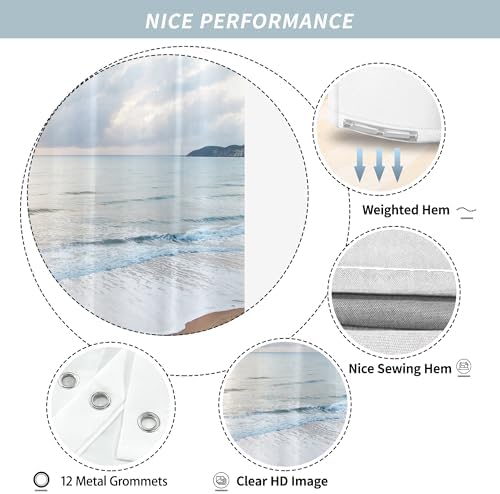 Ocean Beach Coastal Sea Scene Shower Curtain for Bathroom 72W*72H Inch Seaside Nautical Summer Beachy Landscape Sand Bathtub Decor Waves Seacoast Hawaiian Aesthetic Waterproof Polyester Fabric