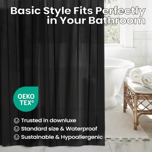 downluxe Shower Curtain Liner, PEVA Plastic Shower Liner with 3 Magnets, 72" x 72" Waterproof Bathroom Curtain, Black, 1 Pack