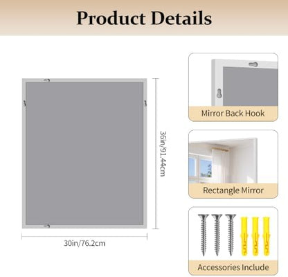 COFENY Silver Bathroom Mirror for Wall, 30x36 Inch Rectangle with Metal Frame, Modern Vanity for Bathroom Living Room, Entryway Hangs Horizontal or Vertical