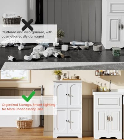 HAIOOU Bathroom Floor Cabinet with Motion Sensor Light - White