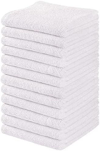 Towel and Linen Mart 100% Cotton - Wash Cloth Set - Flannel Face Cloths, Highly Absorbent and Soft Feel Fingertip Towels (White, Pack of 12)