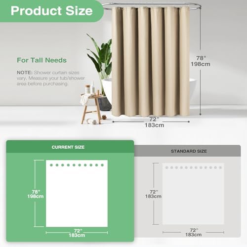 Dynamene Long Waffle Shower Curtain 256 GSM Heavy Fabric 72x78 Beige/Khaki
