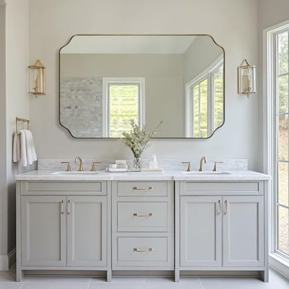 ANDY STAR 30"x48" Gold Bathroom Mirror, Large Scalloped Wall Mirror, Brushed Brass Mirror in Anti-Rust Stainless Steel Metal, Unique Scalloped Edge Design Decorative for Bathroom, Powder Room