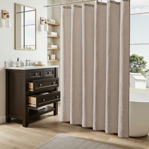 Naturoom Linen Shower Curtain 78 Inch Long for Bathroom Sand Beige 1 Panel