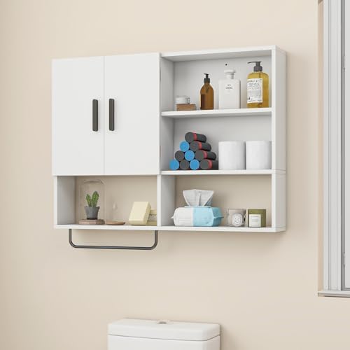 Bathroom Wall Cabinet, Medicine Cabinet with 2 Doors, White