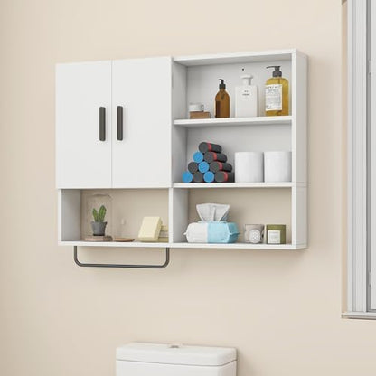 Bathroom Wall Cabinet, Medicine Cabinet with 2 Doors, White