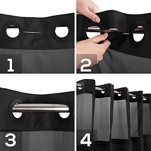 River Dream Extra Long No Hook Shower Curtain with Snap-in Liner, Black
