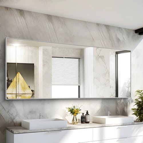 COFENY 30x72inch Bathroom Mirror, Silver Rectangle Mirror with Thin Metal Frame, Large Rectangular Wall Mirror for Bathroom, Living Roomm, Hair Salon, Big Farmehouse Mirrors Hang Horizontal/Vertical