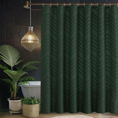 Dark Green Boho Fabric Shower Curtain 48 x 72 Inches