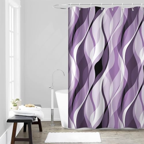 Purple Striped Shower Curtain with Hooks for Bathroom 54x72 Inch