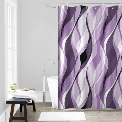 Purple Striped Shower Curtain with Hooks for Bathroom 54x72 Inch