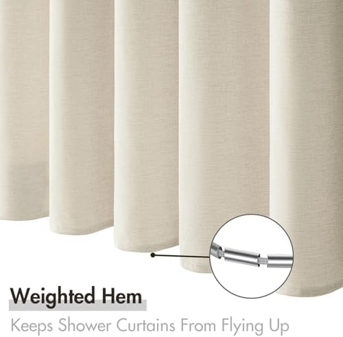 MIULEE 72 x 84 Extra Long Linen Shower Curtain Light Cream 12 Metal Hooks