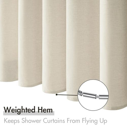 MIULEE 72 x 84 Extra Long Linen Shower Curtain Light Cream 12 Metal Hooks
