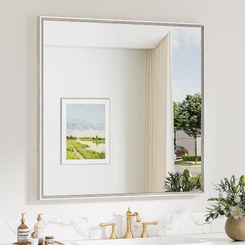 Keonjinn 36"x36" Brushed Nickel Framed Mirrors for Bathroom Sink, Anti Rust