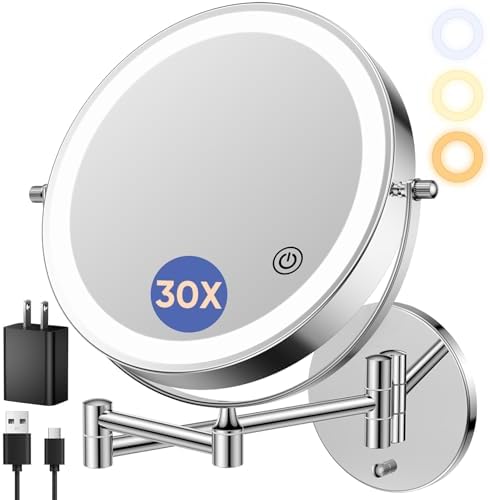FUNTOUCH 9" Rechargeable Wall Mounted Makeup Mirror with Lights 1X/30X