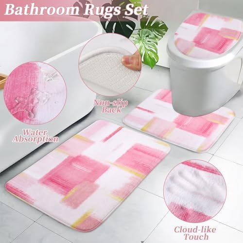 XLHOMO Bathroom Set - Pink and Gold Bathroom Accessories Set, Bathroom Sets with Shower Curtain and Rugs, Pink Shower Curtain Set with Bathroom Trash Can, Soap Dispenser, Soap Dish for Home Decor