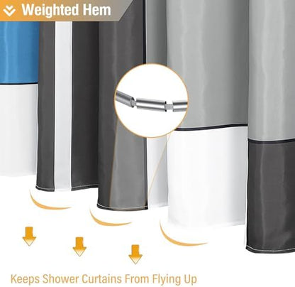 BTTN 72x84 Tall Geometric Waterproof Fabric Shower Curtain, Moonlight Blue