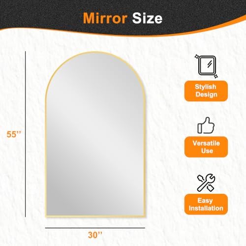 Delma Arched Bathroom Mirror, Gold, 50"x30"